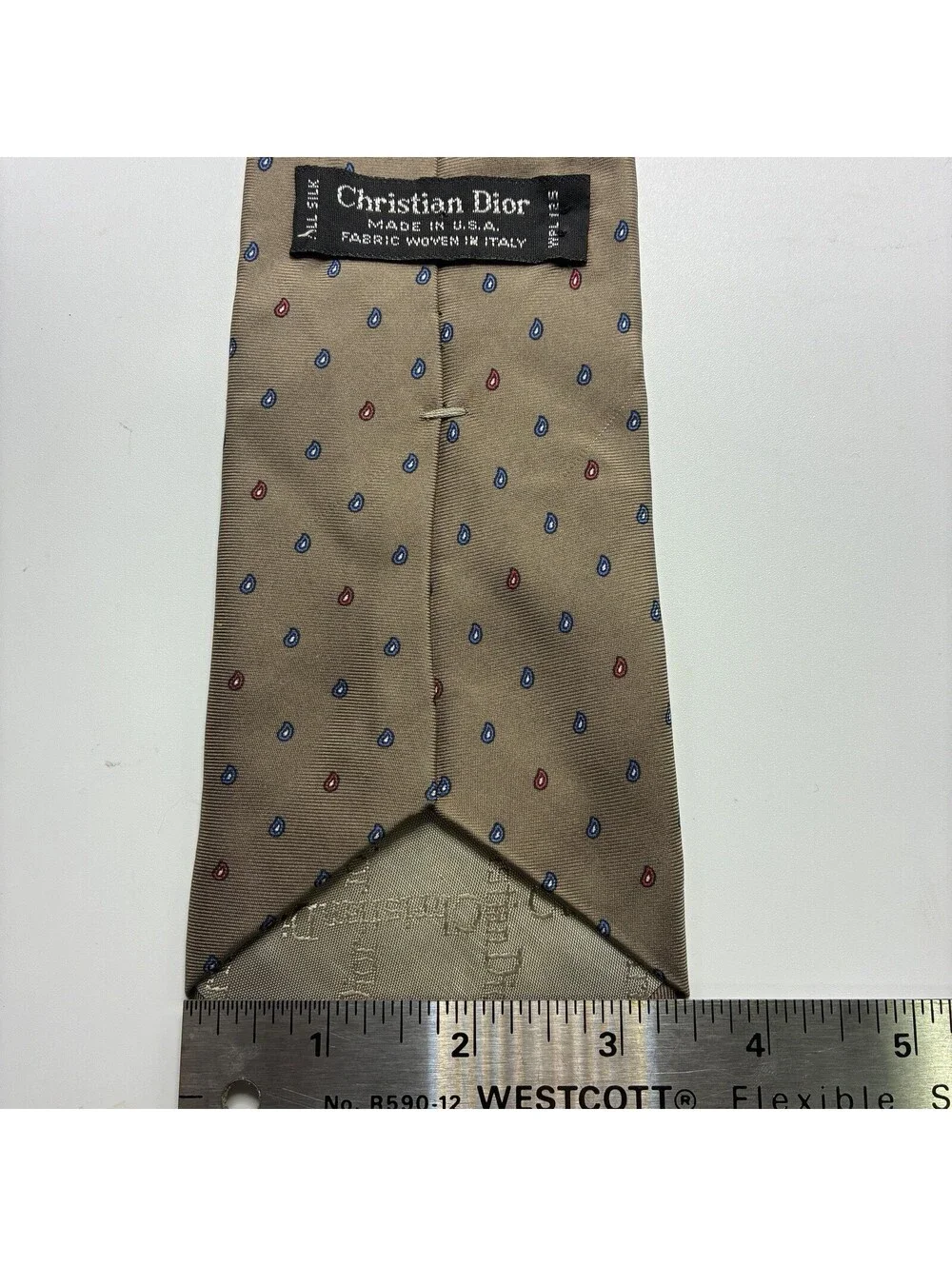 Vintage Christian Dior Neck Tie Gray Abstract Geometric 80s Pattern Silk Pattern